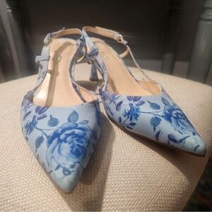 Nine West Blue Floral Pointed-Toe Slingback Heels